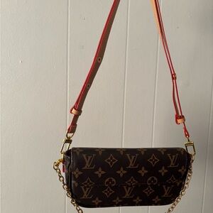 Louis Vuitton Brown and Red Monogram Crossbody Bag